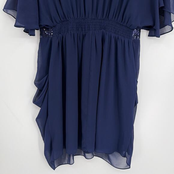 City Chic Sequin Dress 18 Navy Chiffon Holiday Cocktail Wedding Flutter Cruise - Picture 8 of 12